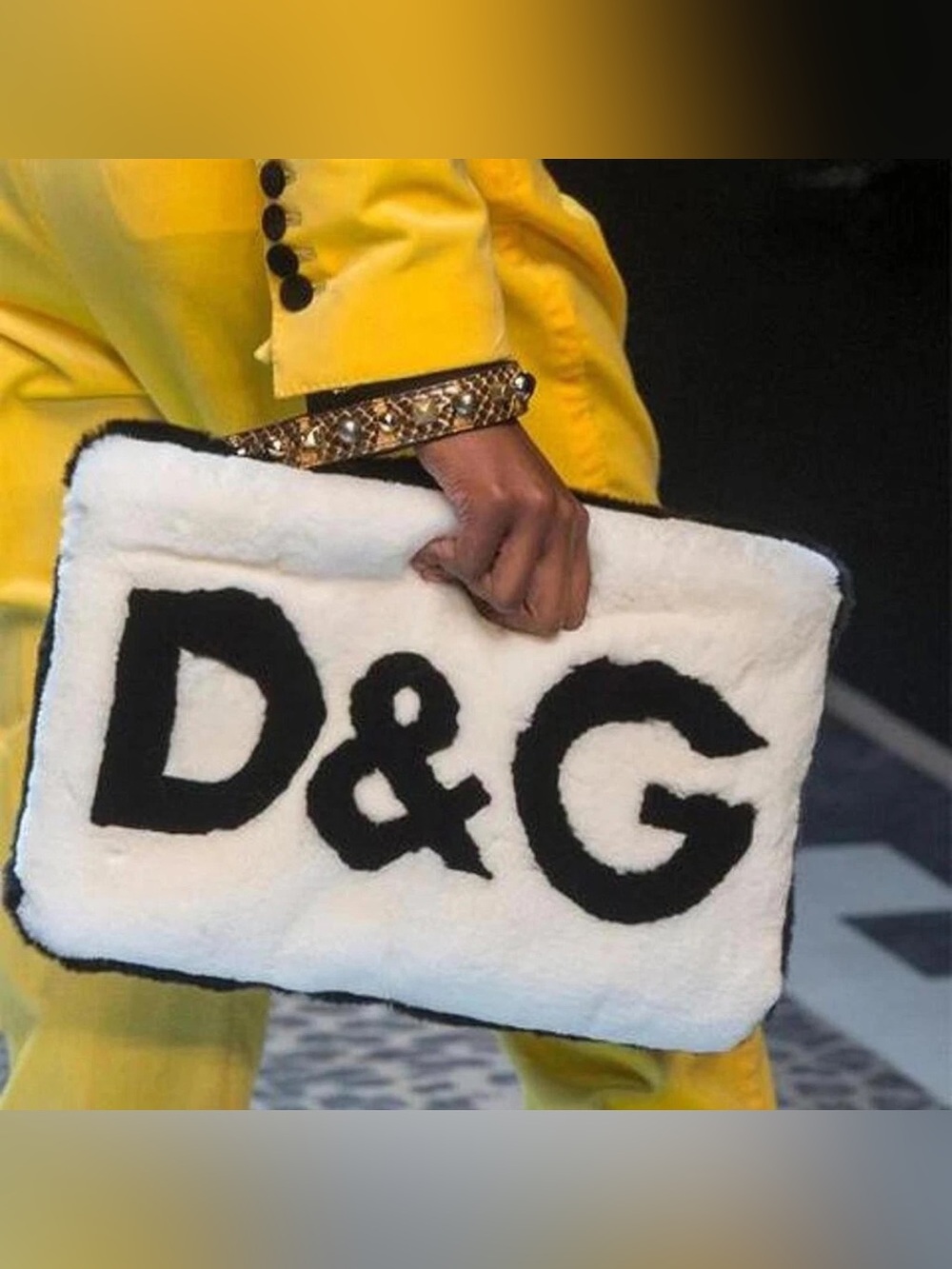 D&G White Shearling Clutch with Black Logo